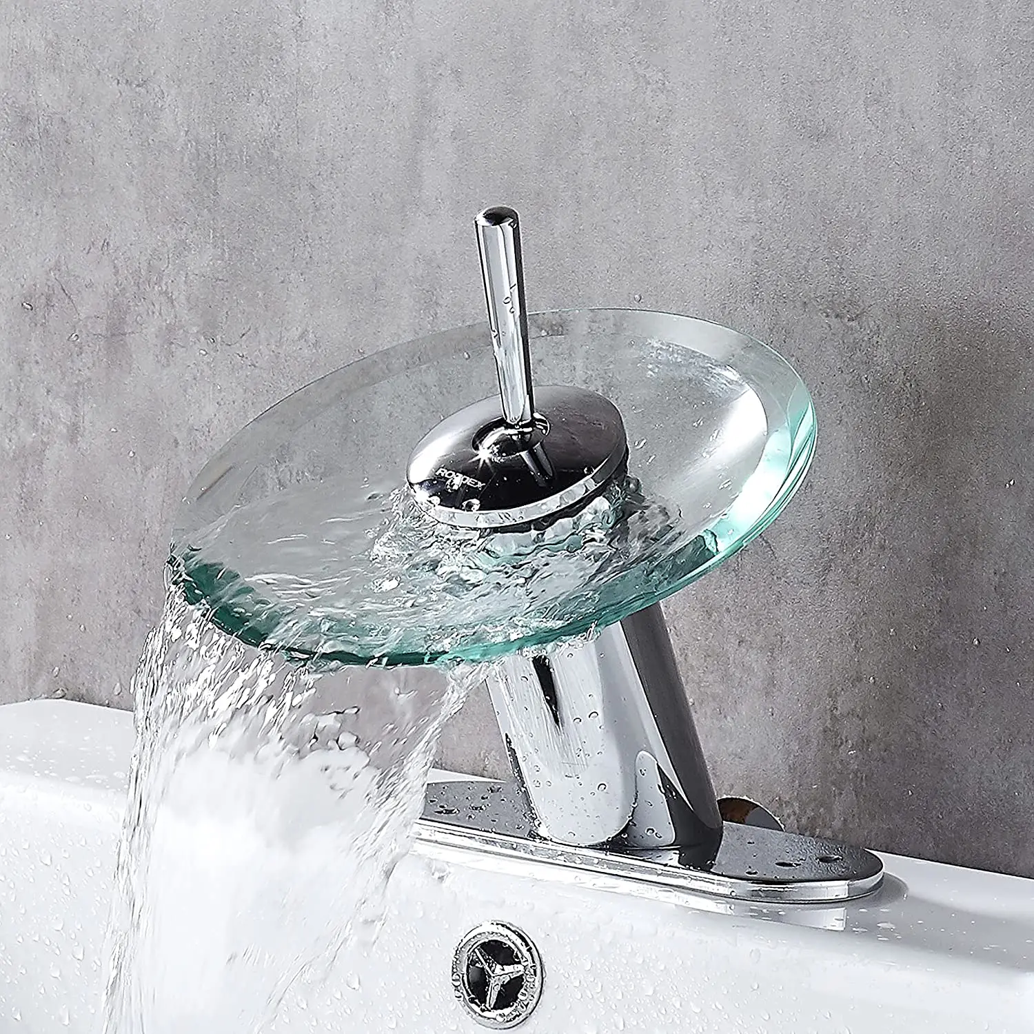 Waterfall Bathroom Sink Faucet Solid Brass Glass One Handle Single Hole Basin Vanity Bathroom Faucet, Short, Blue+Chrome RODDEX