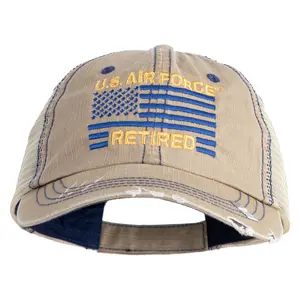 US Air Force Retired with Flag Embroidered Low Profile Special Cotton Mesh Cap