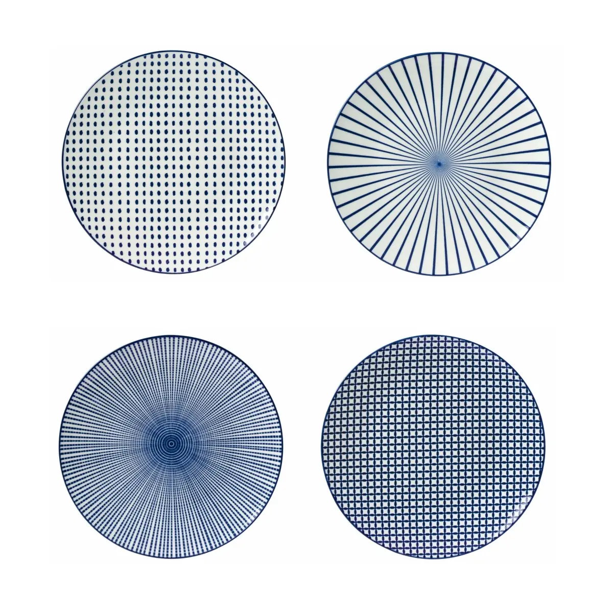 Top Sun  Porcelain Shallow Oval Dinner Plates, 10.5 inches  Curve Plates For Dessert, Pasta, Salad, Microwave, Dishwasher, Oven safe, Set Of 4, Vintage Blue