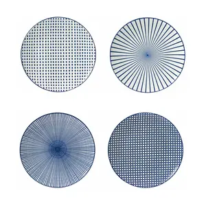 Top Sun  Porcelain Shallow Oval Dinner Plates, 10.5 inches  Curve Plates For Dessert, Pasta, Salad, Microwave, Dishwasher, Oven safe, Set Of 4, Vintage Blue