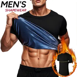 Men Sauna Sweat Sauna Suit Body Shaper Sweat Vest Heat Trapping Tank Tops Waist Trainer Workout Suit Neoprene Training Jackets Clothes Exercise Fitness Short Sleeve