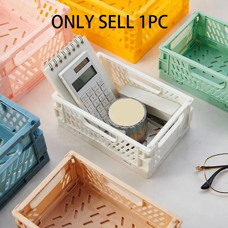 Foldable Desktop Storage Basket, 1 Count Mini Desk Versatile Organiser Basket, Desk Storage Basket for Office Home School Dormitory, Home Organizer Storage, Plastic Basket, Collapsible Storage Baskets