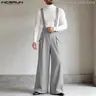 INCERUN Menswear Vintage Chic High-Waisted Straight-Leg Suspender Overalls - 100% Polyester, Adjustable Buckle Straps, Lightweight Breathable Plain, Fashion Party-Ready Jumpsuit with Modern Edge for Spring/Summer Casual Wear