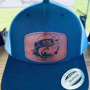 Unisex Fishing Leather Patch Hat - Polyester and Cotton Material - Adjustable Fit