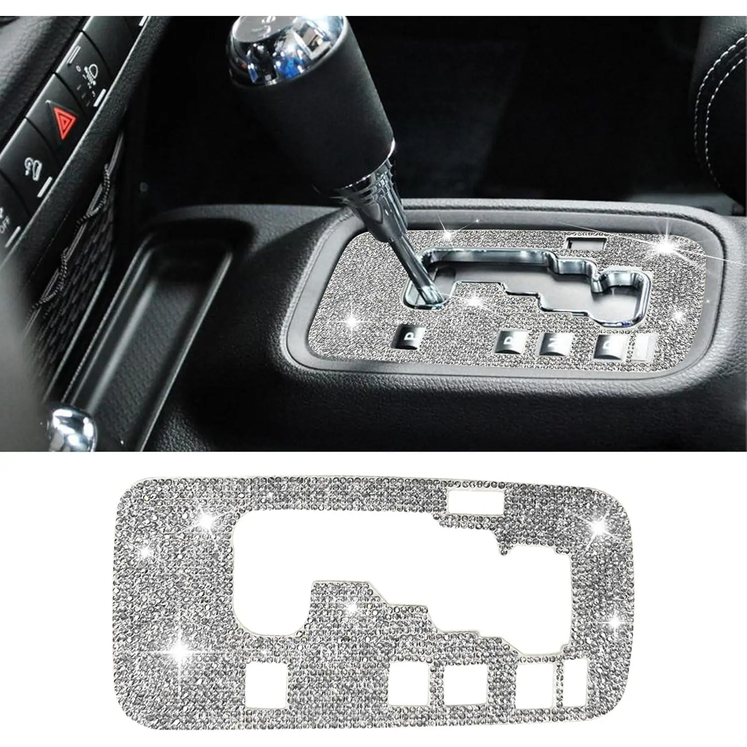 Luxury White Bling Crystal Adhesive-Back Gear Shift Box Cover Trim Sticker - Pre-Pasted Long-Lasting Scratch Guard Car Interior Accessory for Wrangler 2012-2018, Gift for Friends and Family