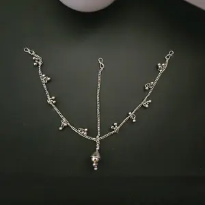 Oxidise Matha Patti Tika Hair Accessory Navratri Collection with Chain Design and Bead Details Hair Band