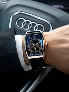 Luxury High-End Light Luxury Amber Wine Barrel Watch for Men, Fashion Calendar Casual Waterproof Quartz Watch, Waterproof Wristwatch, Modern Fashionable Wristwatch, Perfect Birthday Gift