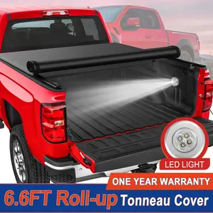 MOSTPLUS 6.6FT Roll-Up Soft Tonneau Cover for 2017-2025 Ford F-250 Trucks with LED Lights & Marine-Grade Clamps Secure Fit