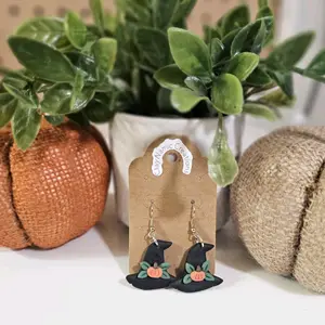 Hypoallergenic Witch Hat Polymer Clay Earring with Silver Fish Hook