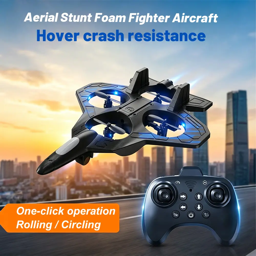 Crash-Resistant EPP Aerial Stunt Foam Fighter Drone for Kids & Beginners - 1-Click Roll, Circling, 3D Flips, Cool LED Lights, Vertical Takeoff, Easy-to-Fly RC Quadcopter Toy for Boys & Girls