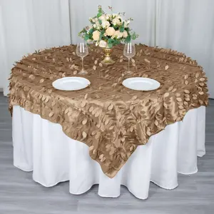 Taffeta Table Overlay 72"x72" Taupe - 3D Leaf Petal Table Topper