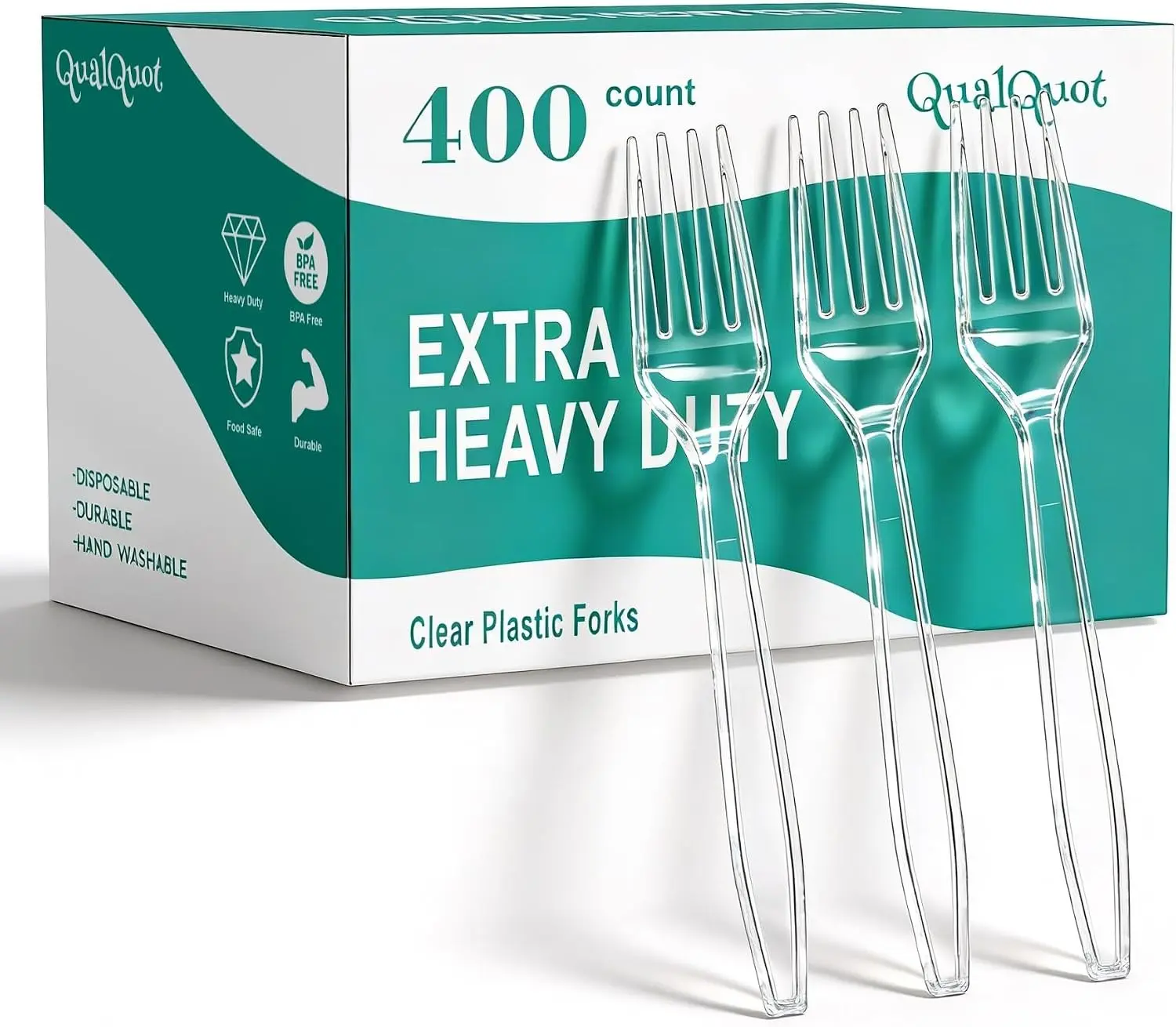 400 Count Heavy Duty Clear Plastic Forks, Bulk Disposable Forks | Premium Quality, BPA-Free, Heat Resistant, Solid, Durable Disposable Forks for Daily Use and Party