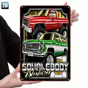 Square Body Chevy Truck Metal Tin Sign - Rustic Vintage 8x12 Inch Tin Sign for Man Cave Garage Bar Home Decor Wall Art Gift for
