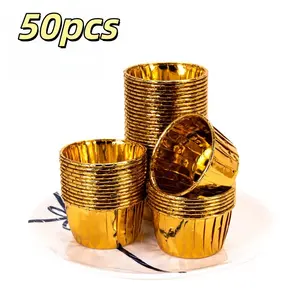 50 Round Cupcake and Muffin Baking Molds, Heat Resistant Aluminum Foil Cups, Bakeware, Perfect for Weddings, Holidays, Parties