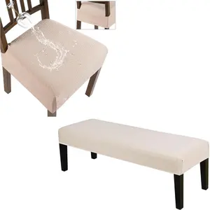 Chair Covers Bundle, Waterproof Dining Chair Seat Covers Set of 6, Stretch Dining Bench Covers (Beige)