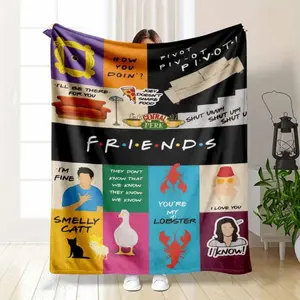 Friends TV Show Flannel Blanket You're My Lobster Smelly Cat Pivot Quotes Print Central Perk Funny 90s Sitcom Aesthetic Soft Warm Fuzzy Throw Perfect for Sofa Bedroom Dorm Gift for Best Friend Warm nap Blanket