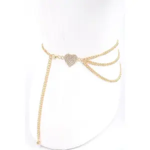 Rhinestone Heart Charm Layer Chain Belt