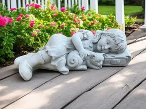 Sleeping Girl, Girl Figure, Stone Statue, Cement Decoration, Kid Sculpture, Kid With Cat, Resting cat Massive Figurine "6