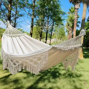 Hammock Hanging Swing Double Max350lbs Macrame For Indoor Outdoor Patio Yard Garden (Beige),Bohemian Swing Camping Hammock With Tassels