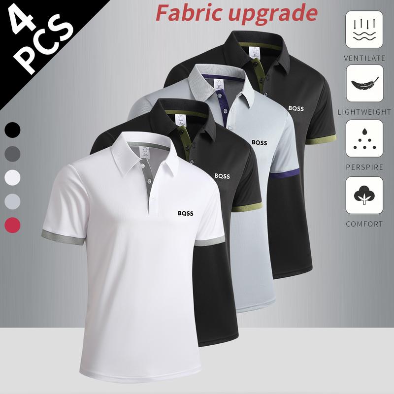 4-Pack summer new men's short-sleeved t-shirt polo shirt solid color light board leisure sports travel vacation outdoor camping men's polo shirt golf bottoming shirt