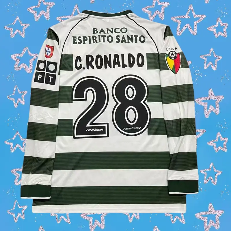 Portuguese Super League 01-03 Sporting Lisbon retro jersey home No. 28 long and short sleeves Sporting CP football jersey