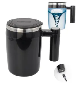 daasigwaa Rechargeable Magnetic Self-Stirring Tumbler - 430ml (14.5 Oz) Stainless Steel Electric Auto Mixing Cup with Airtight Plastic Lid, Black Self Stirring Mugs for Office, Home Use