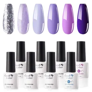 Candy Lover Lavender Gel Nail Polish Set - 6 Purple Pastel Colors, Base & Top Coat Gift Box