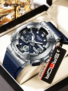 Sanda New Sports Watch Triple Time Zone Dual Display Electronic Alarm Clock, Multifunctional Student Watch for Men Women, Water Resistant Wristwatch