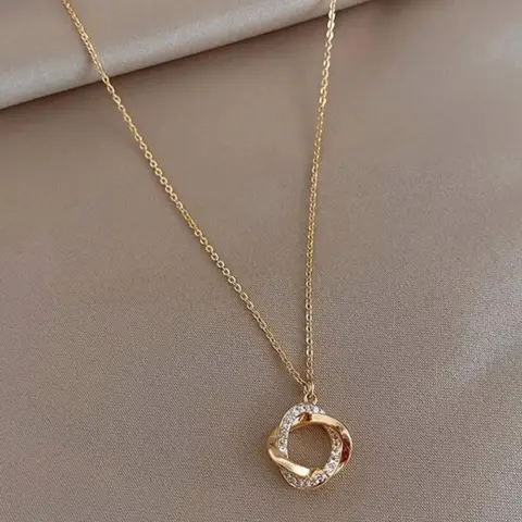 Twisted Design Circle Design Pendant Necklace, Elegant Plain Color Rhinestone Decorated Pendant Necklace for Women and Girls, Fashion Zinc Alloy Neck Jewelry for Parties, Casual Accessories, Daily Clothing Decoration