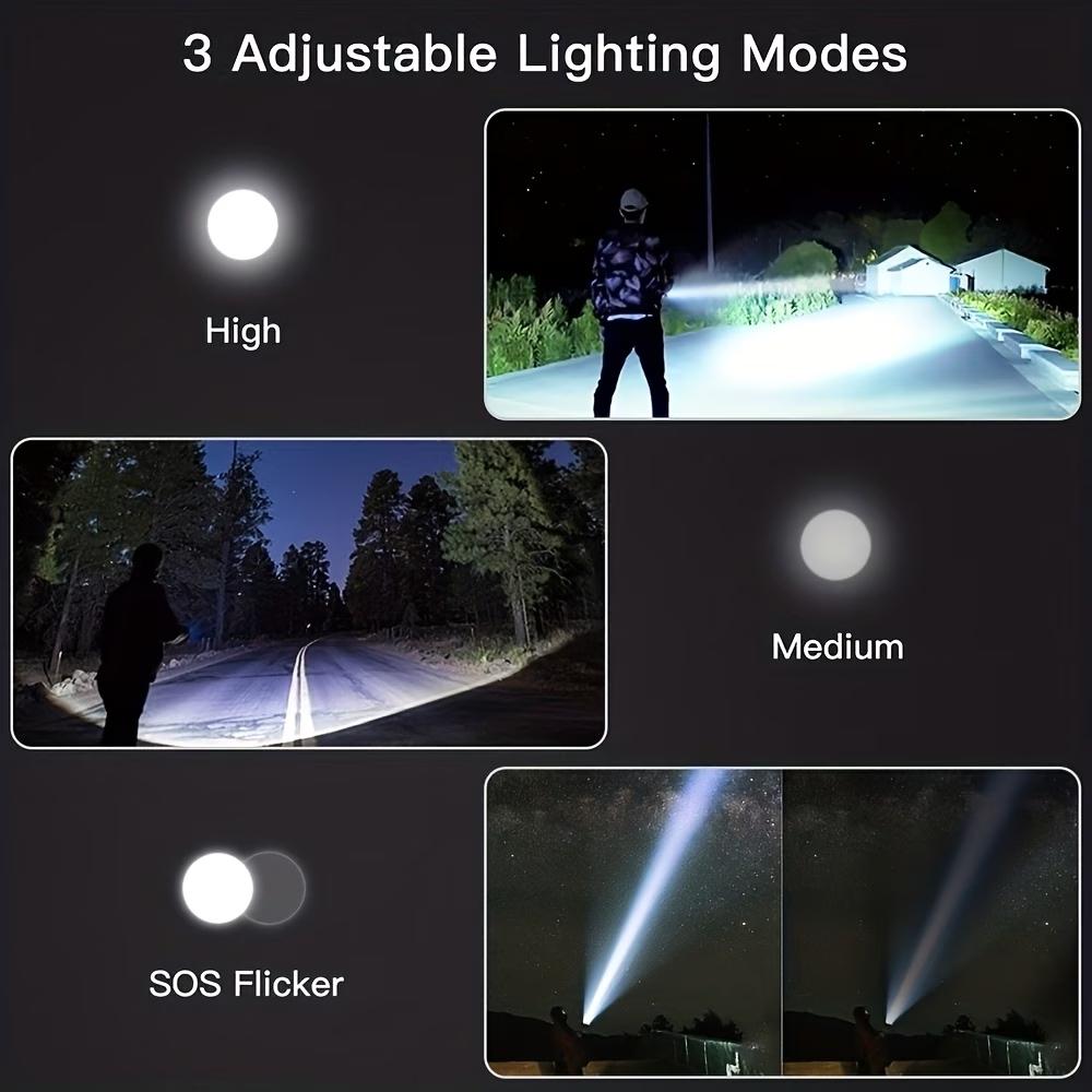 Rechargeable flashlight, high-brightness LED light, 5 modes, handheld design, battery life of more than 10 hours, aluminum alloy material, adjustable focus, suitable for camping, hiking, fishing, maintenance, night walking and emergency situations