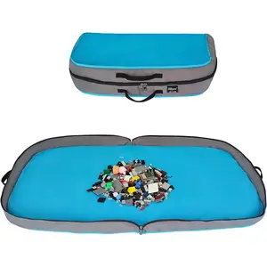Toy Storage Organizer Play Mat for Building Bricks Blocks 45 Inches Large Toy Storage Bag with Zipper Keeps Kids Room Neat Tidy Blue