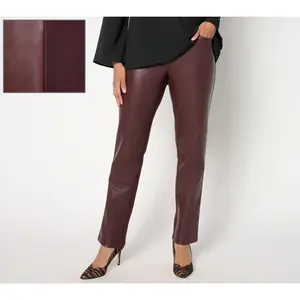 QVC Belle by Kim Gravel Petite Low-Waist Pants - Faux Leather Front, Ponte Back, 5 Functional Pockets, Fall Women's Bottoms