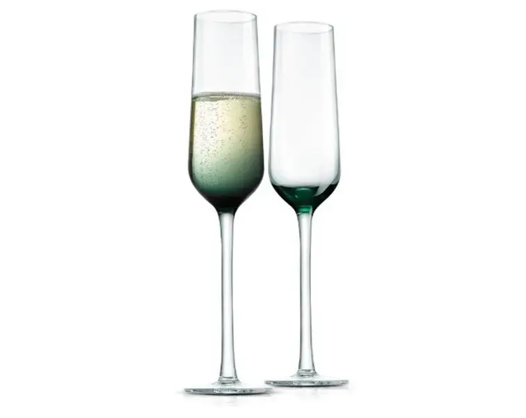 22oz Crystal Champagne Flutes Set of 2 | Hand Blown Lead-Free Glasses with Colored Base Accent - Elegant Design Drinkware for Weddings, Parties & Gifts