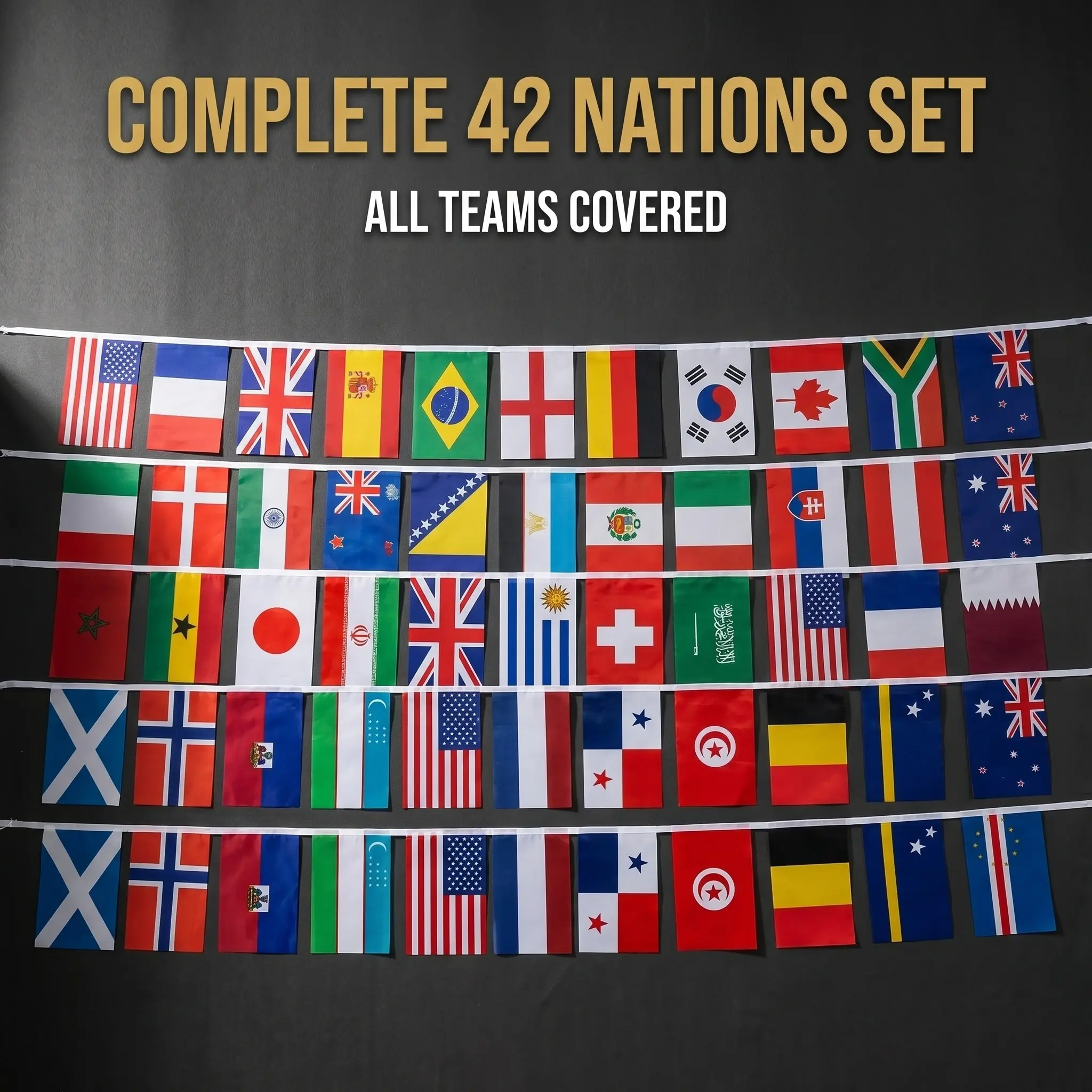 42-Nation Lightweight Festive Flags Bunting - 20×28cm Polyester String Flags, Weather-Resistant Banner for Sports Bar, Global Events, Festive Festive Flags