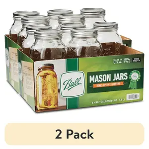 Ball Wide Mouth Mason Jars (2 Pack, 64 oz Half Gal), Canning Jars with Lids and Rings, Extra Large Glass Jars for Home Canning & Pantry Storage