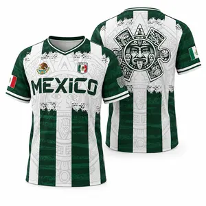 Men's 2026 Mexico Aztec Calendar Soccer Jersey - All-Over Print, Casual All-Season T-Shirt with Unique Piedra del Sol Classic Throwback Design, Mexico 2026 Jersey