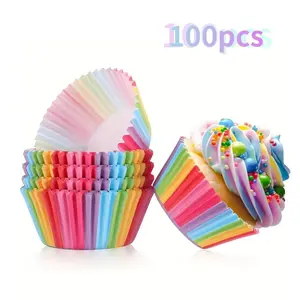 100pcs Colorful Cupcake Baking Liners, Standard Size Greaseproof Paper Cupcake Wraps, Ideal for Decorating Cupcakes, Vibrant Colors Perfect for Parties and Events, Premium Quality Culinary Bakeware.