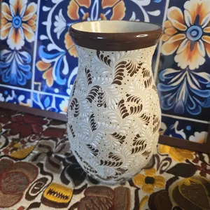 Brown with White 9 in Talavera Vase