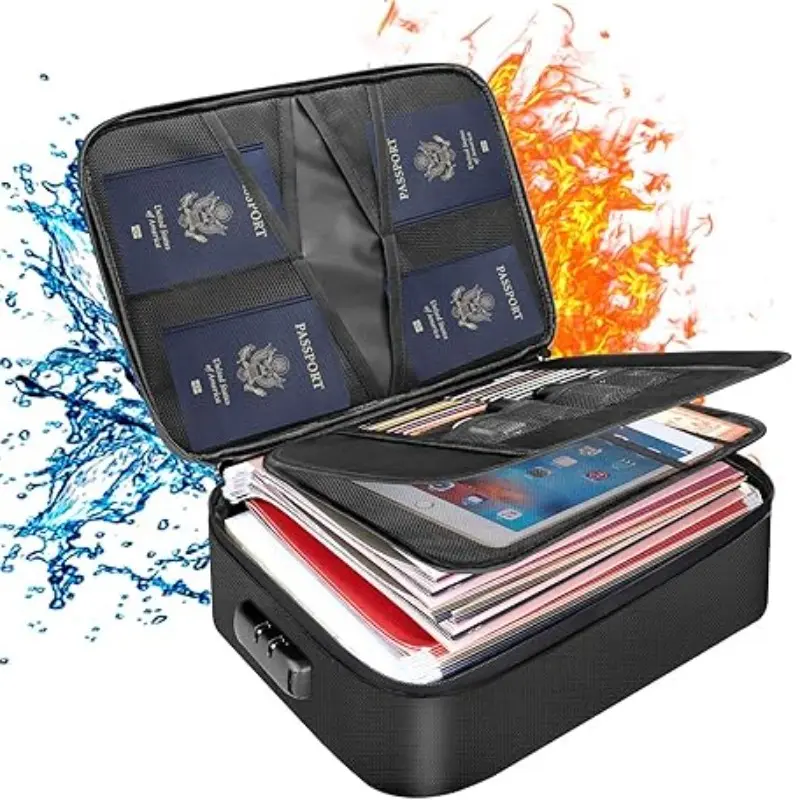 Lockable Fire-Resistant Waterproof File Bag, Essential Portable Organizer for Home Office & Travel, Secure Document Storage Solution, Travel Essentials