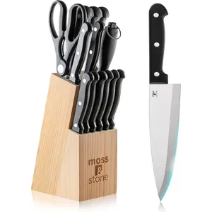 14 Pcs Block Set Stainless Steel, Premium Forged Kitchen Knives Set with High-Carbon Blades, Ergonomic Handle,, Rust Resistant, Modern Style for Home & Chef, Black