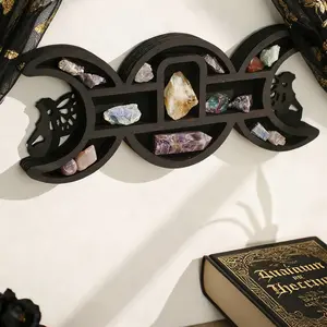 1pc Wooden Moon Shelf For Crystals - Crescent Moon Crystal Shelf, Crystal Storage & Wall Hanging Shelves For Bedroom Aesthetic, Moon Phase Wall Decor & Crystal Display Shelf, Black Halloween Thanksgiving Christmas New Year Gift