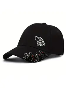 Unisex Wolf Print Baseball Cap, Street Fashion Outdoor Sports Hat, Premium Streetwear Hat, Adjustable Fitted Brim, Casual All Seasons Accessory