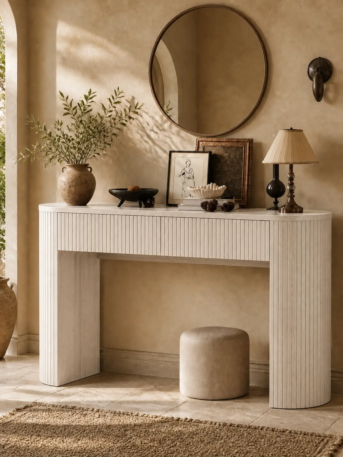 【TiktokShopStockUp】ONBRILL 55 Inch Console Table with 2 Drawers, Fluted Entryway Tables with Storage, Sofa Table Behind The Couch, Hallway Tables, Mid-Century Modern Foyer Table for Entryway, Hallway, Living Room