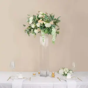 2-Pack Glass Cylinder Vases Square Design 32" Clear - Heavy Duty Flower Centerpieces for Events