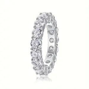 5.1ct (0.3ct*17pcs) Synthetic Moissanite Eternity Ring Symbol Of Eternal Love & Romance High Quality Wedding Engagement Anniversary Birthday Daily Gift For That Special Person With Certificate And Gift Box