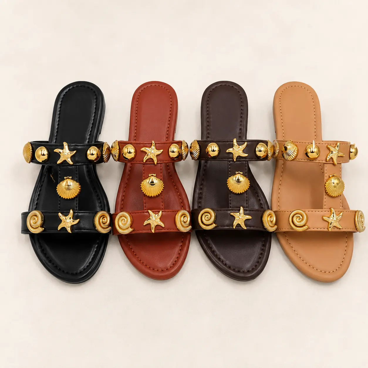 Starfish & Shell Sandals - Black, Red, Brown, Tan - Comfortable & Stylish Footwear for Women
