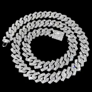 Trendy 16/18/20/22/24inch Cuban Link Chain for Women Men Iced Out 2 Row Rhinestone Miami Rhombus Hip Hop Cuban Necklaces Jewelry Gifts Fit Daily Wear