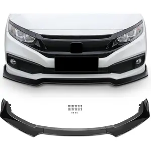 3PCS Black PP Front Bumper Body Kit Spoiler Chin Spoiler Front Bumper Lip Fit for 2016-2020 for Honda Civic