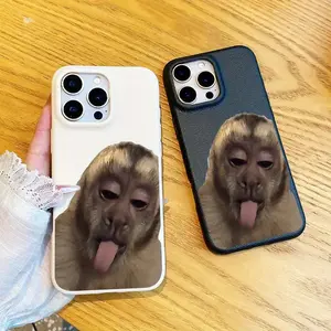 Funny Monkey Meme Lychee Texture Phone Case for iPhone 17/16/15/14/12/13 Pro/Plus/Pro Max/Air Shockproof Protection