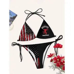 Fireball Whiskey American Flag Bikini Set, Patriotic Drinking Triangle Swimwear, Womens 4th of July Swimsuits, Perfect Summer Gift for Her